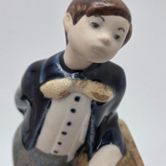 Vintage Hummelwerk Rex Valencia Spain Figurine Boy Cobalt Blue Leaning Porcelain - Picture 7 of 12